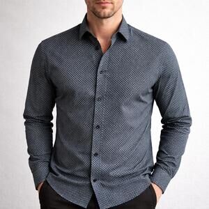 Scotch & Soda Amsterdam Geo Print Button Up Shirt Blue Black 16 (Aprx Medium)